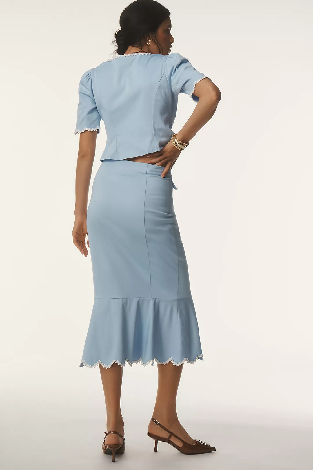 Maeve Fit & Flare Scallop Midi Skirt | Anthropologie (US)