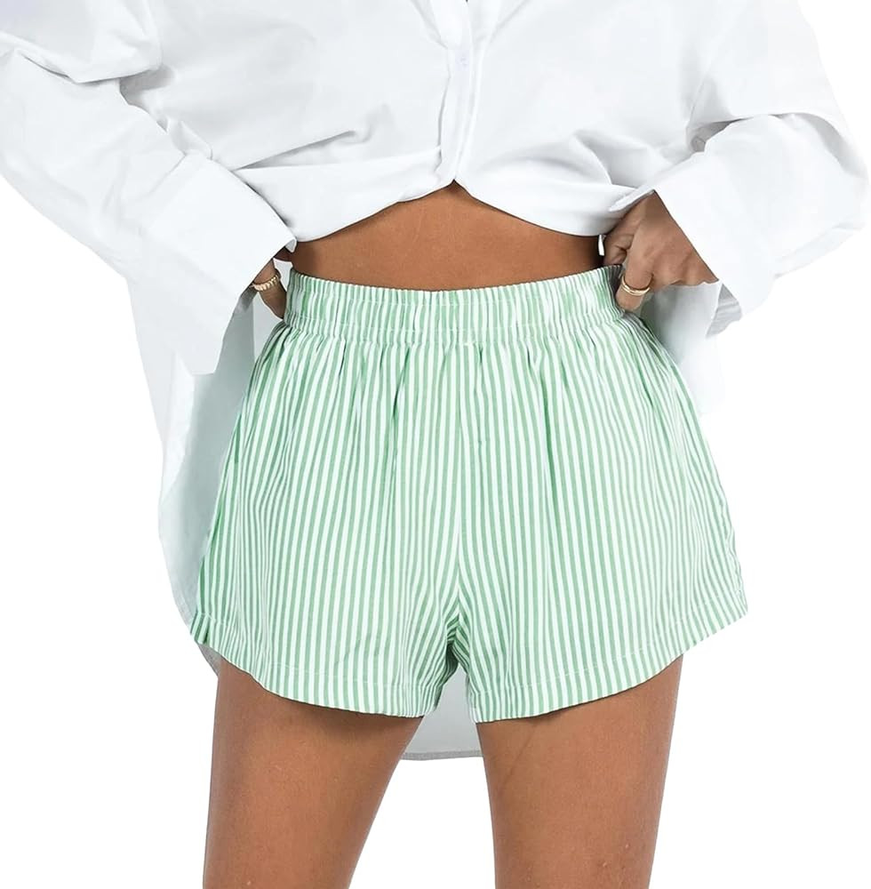 Striped Boxer Shorts for Women Y2k Cute Stripe Print Pajama Shorts Elastic Waist Lounge Bottoms w... | Amazon (US)