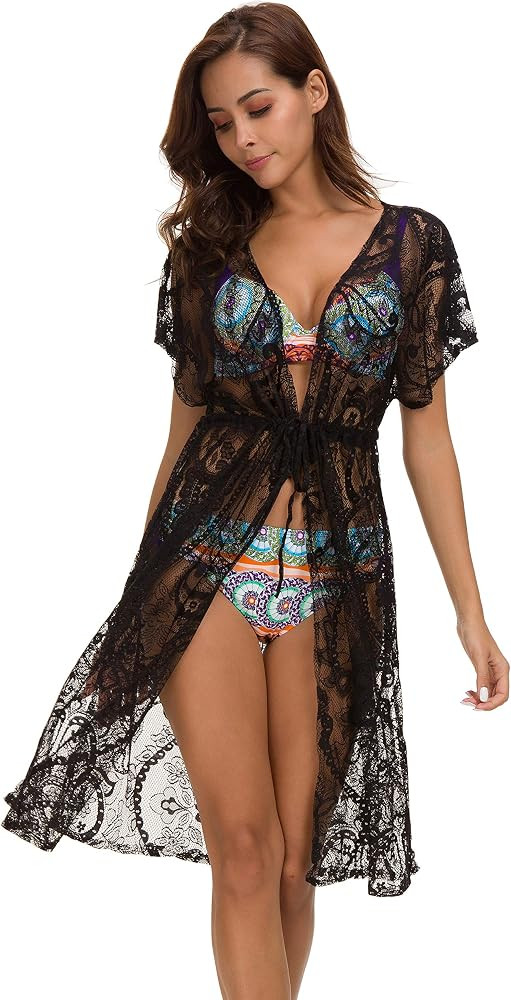 Costyleen Summer Womens Beach Wear Cover up Swimwear Bikini Lace Floral Long Maxi Beach Dress | Amazon (US)