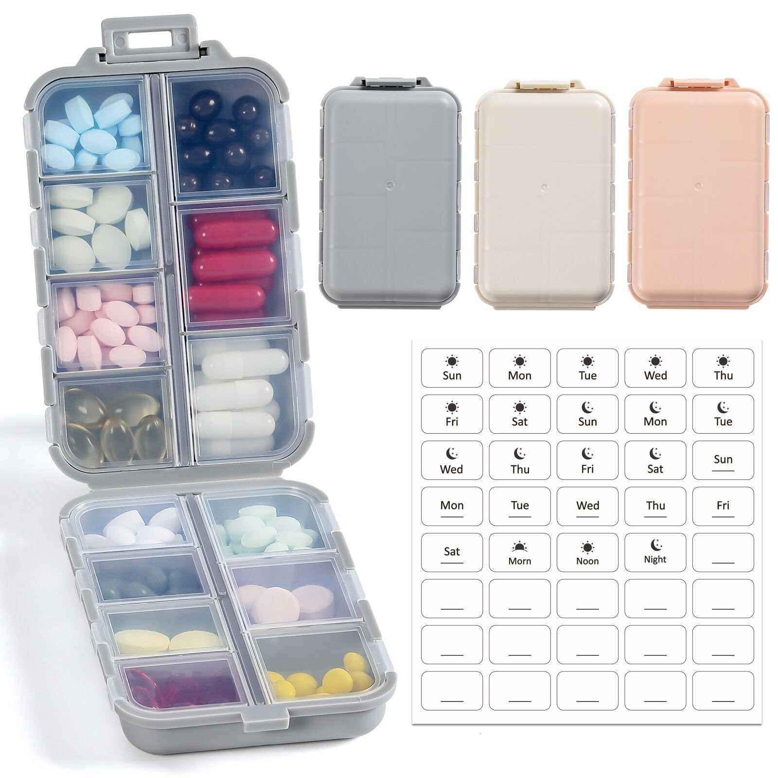 LANDNEOO 14 Grids Pill Organizer Box with Labels, Travel Medication Holder Dispenser Case Kit, Po... | Amazon (US)