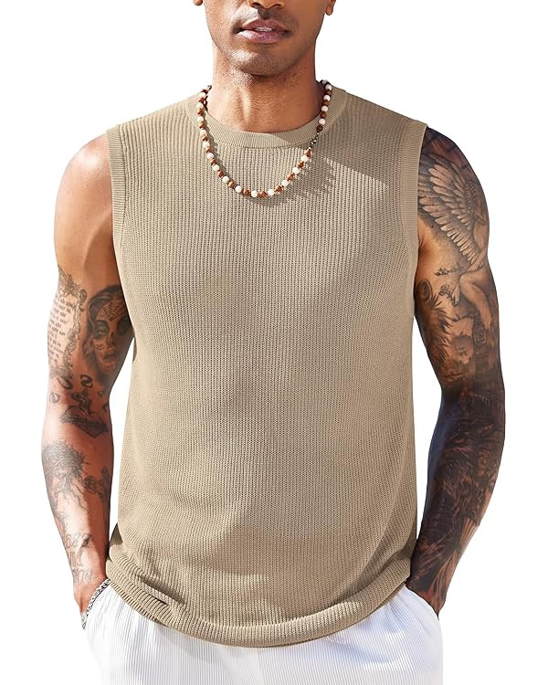 COOFANDY Mens Casual Knitted Tank Tops Crew Neck Sleeveless Muscle T Shirts Summer Beach Tops | Amazon (US)