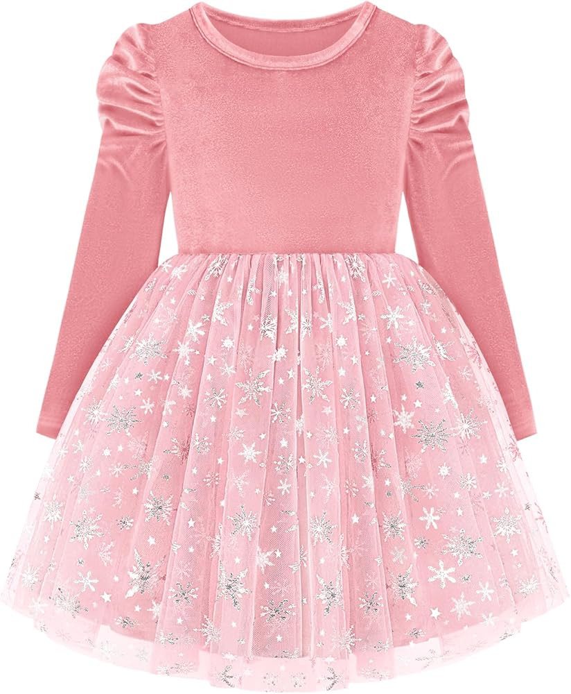 Toddler Girls Velvet Christmas Dress Kids Long Sleeve Snowflake Tulle Tutu Party Dresses Baby Fal... | Amazon (US)