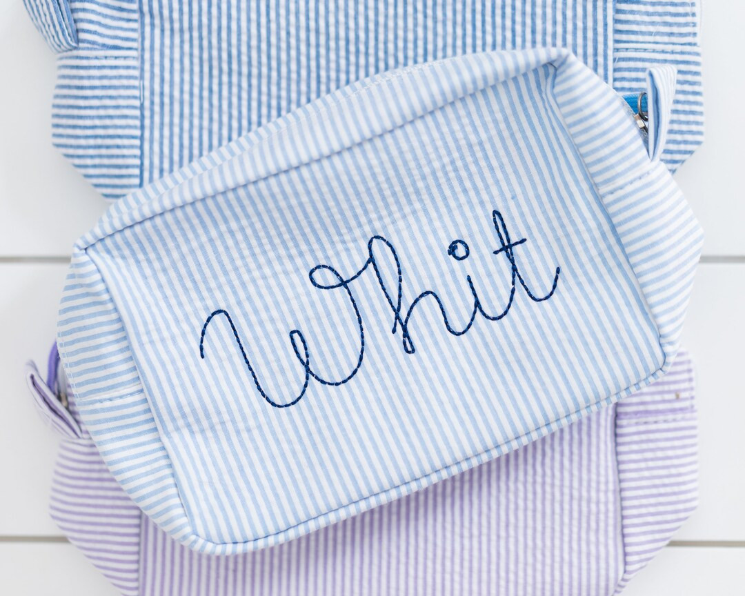 Monogram Seersucker Toiletry Bag // Embroidered Seersucker - Etsy | Etsy (US)