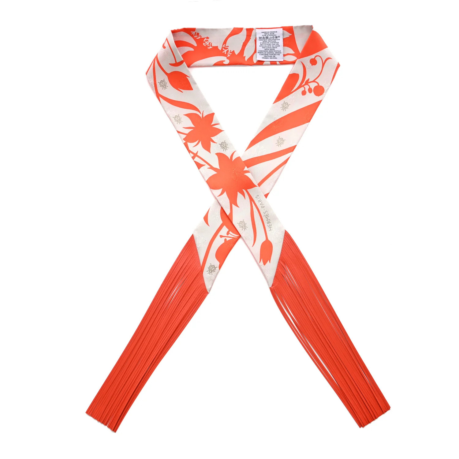 Silk Calfskin Bouquet Final Fringed Twilly Orange Gris Perle Vermillion | FASHIONPHILE (US)