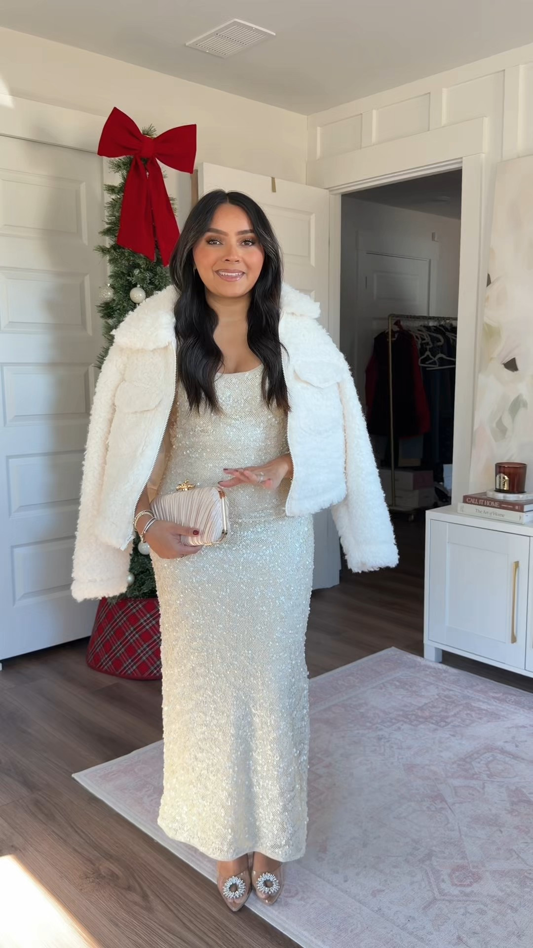 Cream sequin dress size xs TTS
Cream jacket size xs TTS
Rhinestone heels - old, similar linked

#LTKHoliday #LTKFindsUnder50 #LTKPetite