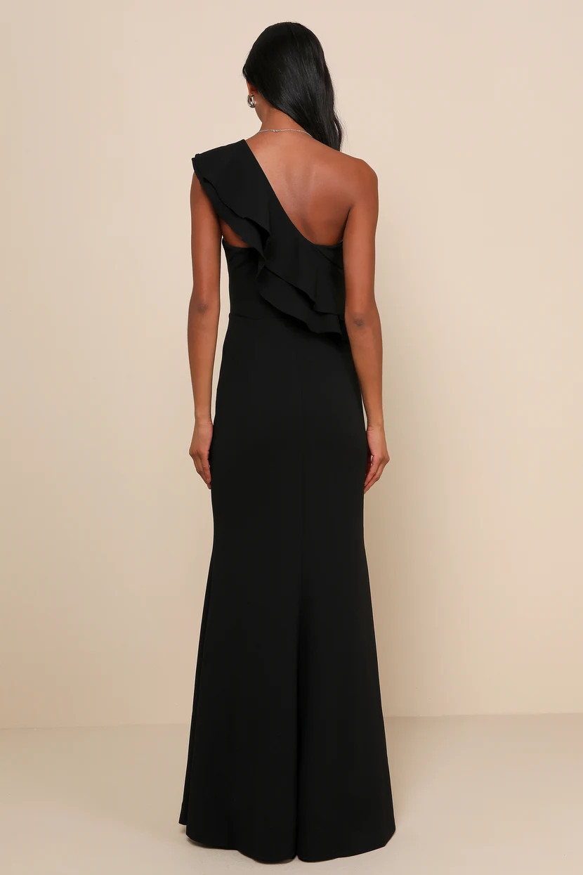 Grand Beauty Black Ruffled One-Shoulder Mermaid Maxi Dress | Lulus