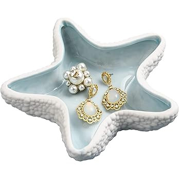 Starfish Jewelry Dish Tray - Ceramic Ring and Trinket Holder - Ocean Style Table Decoration for E... | Amazon (US)