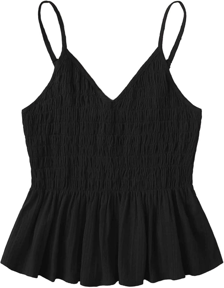 SheIn Women's Summer Printed Ruffle Hem Blouse Cami Sleeveless Peplum Top | Amazon (US)
