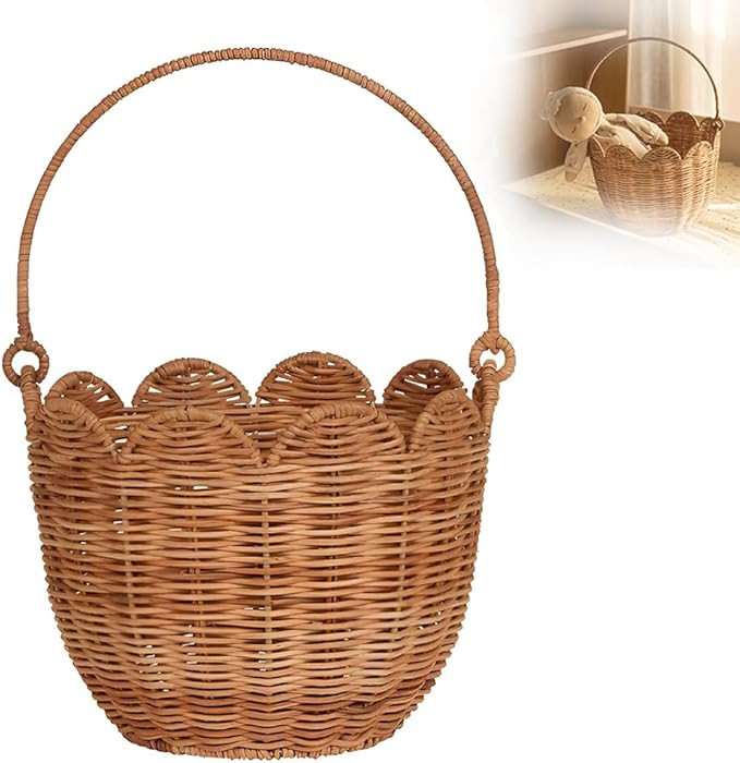 Scalloped Basket, Scalloped Edge Round Basket with Handle,Wicker Baskets for Storage,Hand Woven s... | Amazon (US)