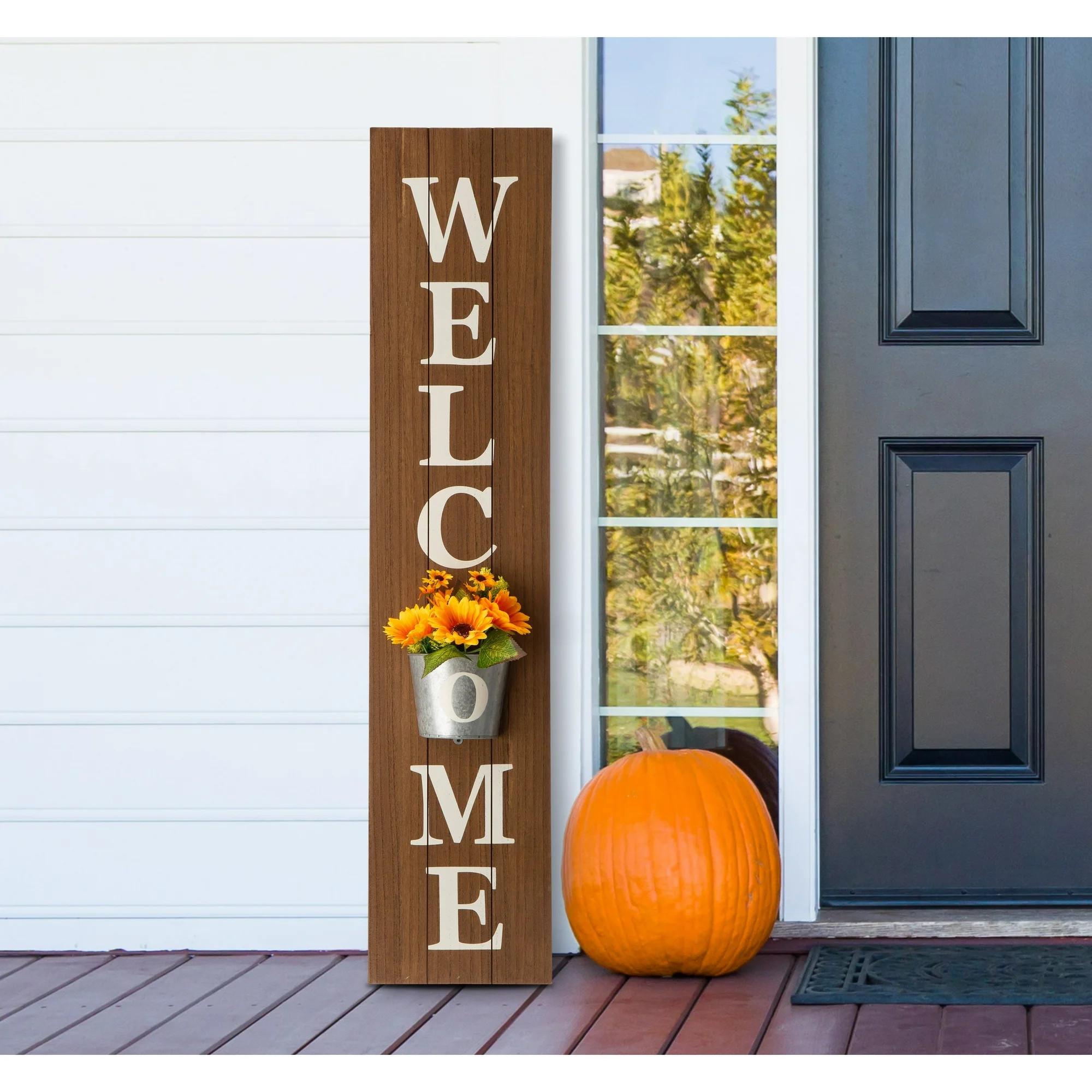 Glitzhome 42"H Wooden WELCOME Porch Sign with Metal Planter by - Walmart.com | Walmart (US)