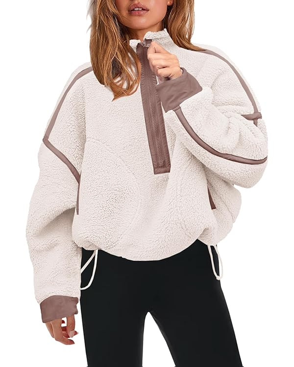 Panadila Half Zip Sherpa Fleece Pullover Oversized Sweatshirt Sweater | Amazon (US)