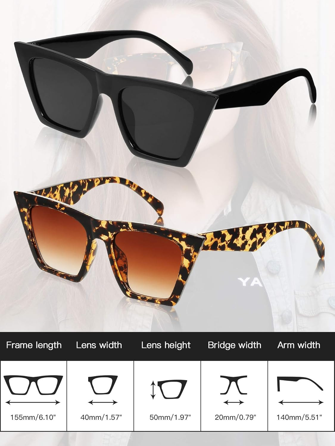 2 Pair Square Cat Eye Sunglasses Small Retro Fashion Cateye Sunglasses for Women | Amazon (US)