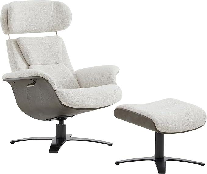 CHITA Fabric Reclining Swivel Chair with Adjustable Headrest and Ottoman for Living Room, White (... | Amazon (US)