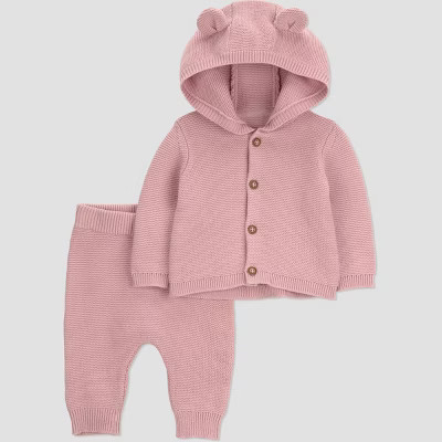 Carter's Just One You® Baby Girls' 2pc Hooded Bear Sweater and Jogger Pants Set - Pink 9M | Target