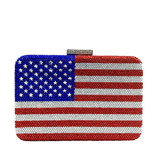 Boutique De FGG The American National Flag Crystal Clutch Purse for Women Evening Bags Party Chain Shoulder Handbags, Small | Amazon (US)