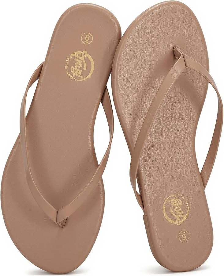 Trary Round Toe Memory Foam Sandals for Women, Vegan Leather Non-Slip Beach Pool Travel Flip Flop... | Amazon (US)