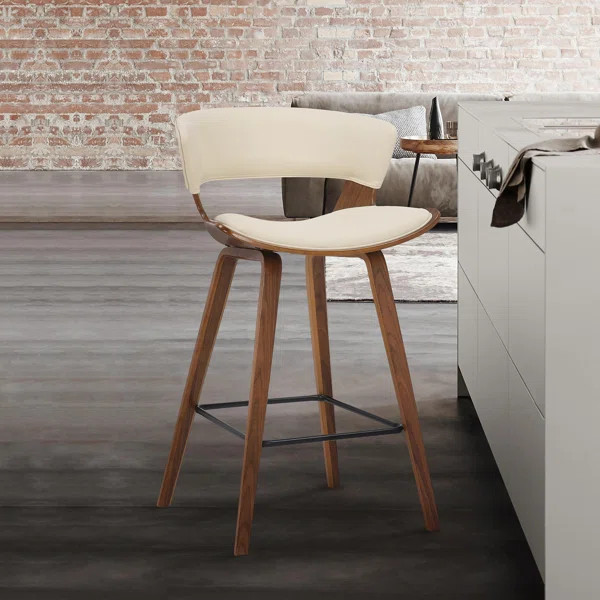 Allon Modern 26" Counter Height Bar Stool with Open Back and Footrest in Wood, Faux Leather | Wayfair North America