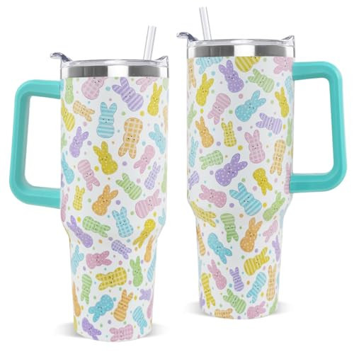 Nqhsionv Easter Tumbler 40 oz Colorful Bunny Peeps Coffee Travel Mug Stainless Steel Rabbit Insulated Cup with Handle and Straw Spring Happy Easter Decor Gifts for Women | Amazon (US)