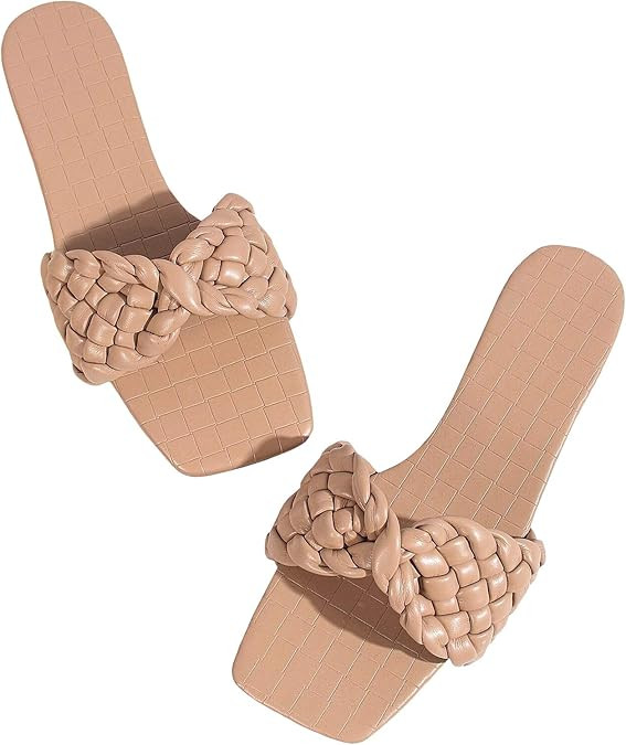 LAICIGO Women's Open Square Toe Flat Sandals Slip On Mule Slipper Casual Shoes | Amazon (US)