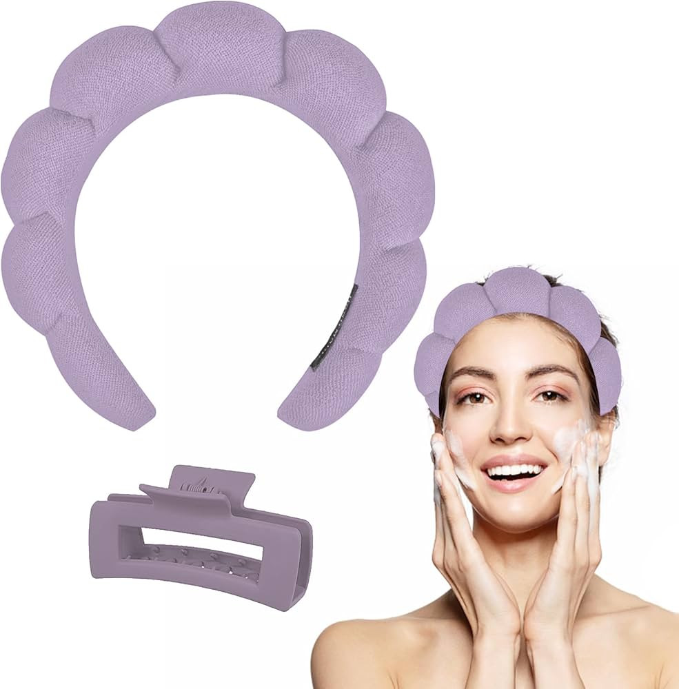 Spa Headbands for Women, Makeup Headband Bubble Skincare Headband with Hair Claws Clips for Washi... | Amazon (US)