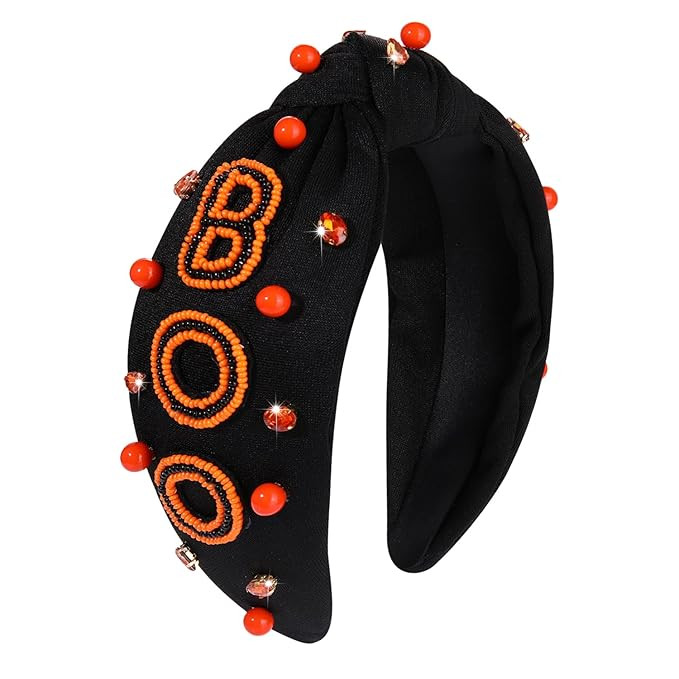 CEALXHENY Halloween Headband for Women, Beaded Boo Trick or Treat Knotted Headband, Embellished R... | Amazon (US)