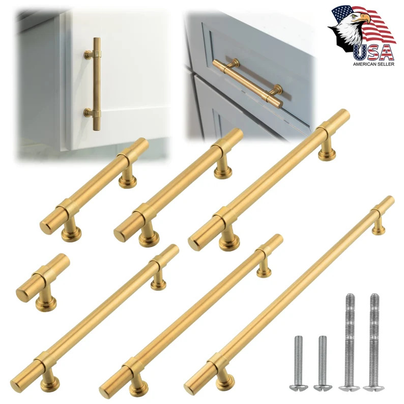 Modket Brushed Satin Brass Gold Modern Kitchen Cabinet Handles Pulls Knobs Hardware Bathroom Draw... | Etsy (US)