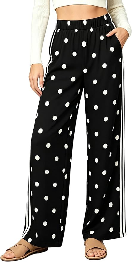 Aimiray Women's Polka Dot Pants Straight Wide Leg Palazzo Trouser | soft comfortable pants with p... | Amazon (US)