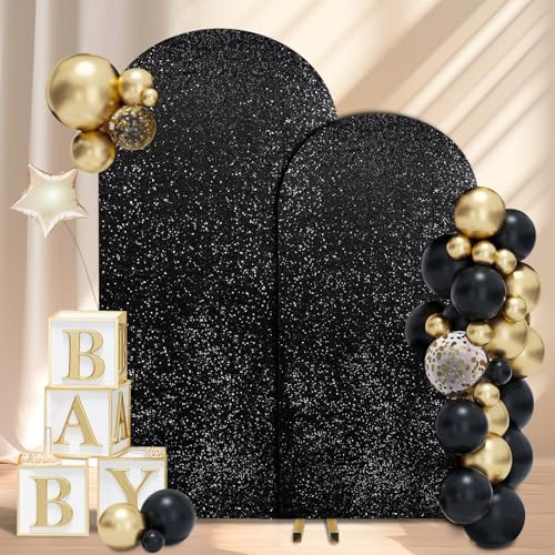 Fanqisi Black Arch Backdrop Covers Set of 2 Arch Cover 6FT, 7.2FT Sparkly Fabric Backdrop Covers ... | Amazon (US)