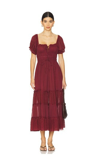 Free People Falling Sun Midi Dress in Burgundy. - size M | Revolve Clothing (Global)