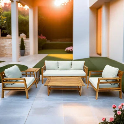 Dayo 5 - Piece Acacia Wood Patio Outdoor Conversation Set With Cushions | Wayfair North America