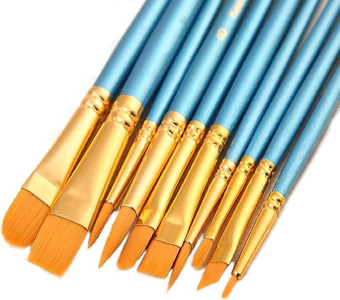 1 Set of 10 Pcs Paint Brush Set, Synthetic Hair, Assorted Sizes & Shapes | Amazon (US)