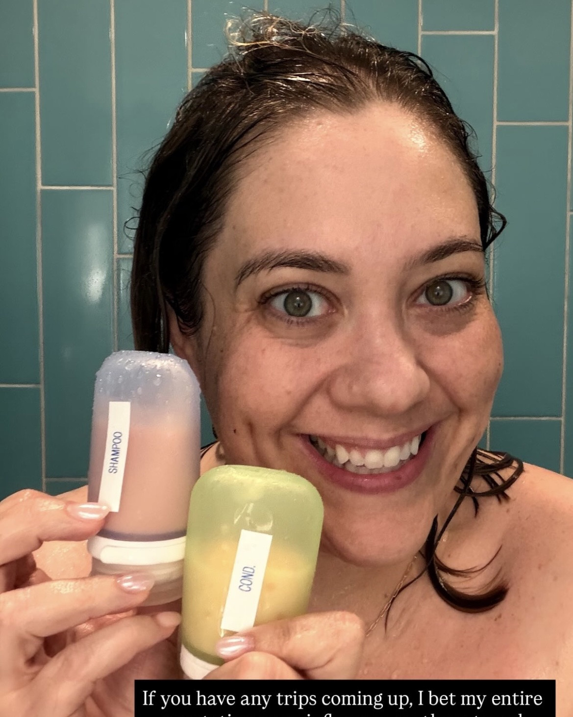 This mini travel bottle set is a favorite find from last year. Comes in a set of one 3.4 oz, one 2.7 oz, and one 1.7 oz container. The lid lock is easy to activate and DOES NOT BUDGE or break, so no opening your luggage to discover all your stuff covered in shampoo. But my favorite part is that it’s almost pressurized, so you can squeeze every last drop of product out, even when you’re at the bottom of the bottle.

#LTKTravel #LTKBeauty