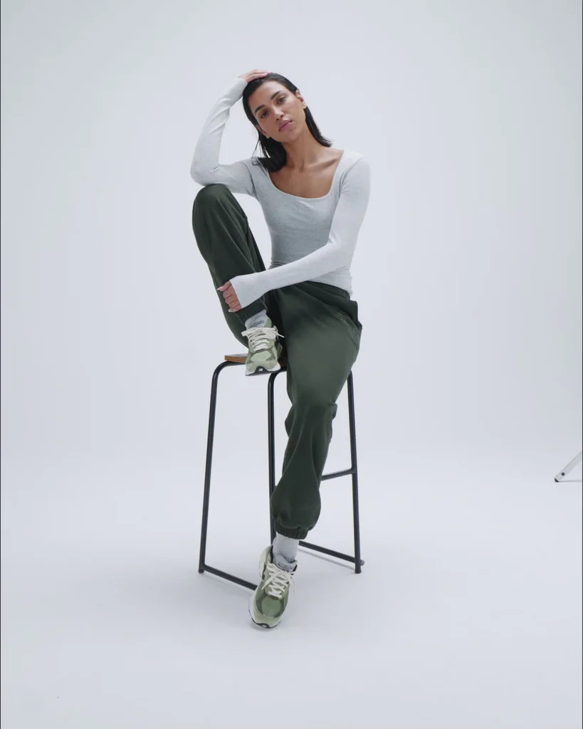 Cotton Long Sleeve Square Neck Top - Grey Melange | Adanola UK