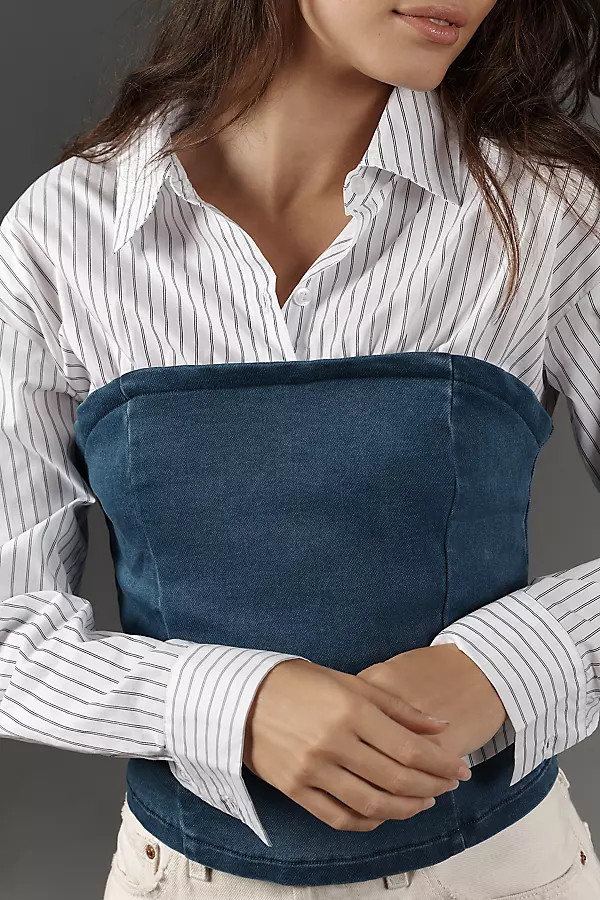 Denim-Knit Shirting Twofer Top | Anthropologie (US)