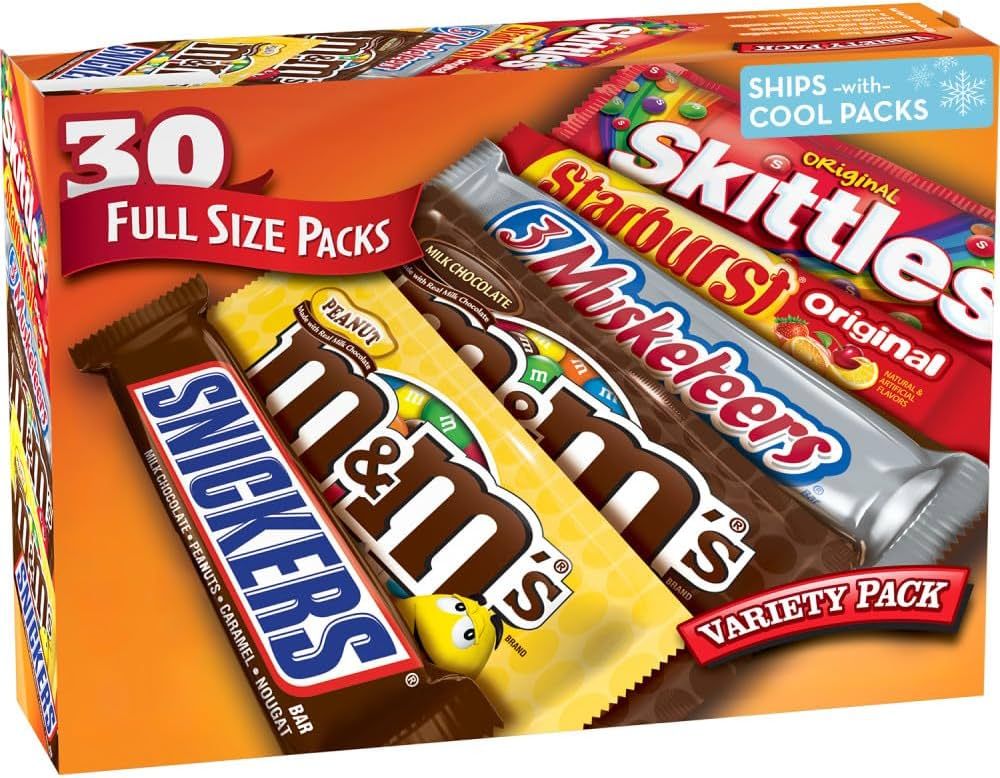 M&M'S, SNICKERS, 3 MUSKETEERS, SKITTLES & STARBURST Full Size Chocolate Candy Variety Mix 56.11-O... | Amazon (US)