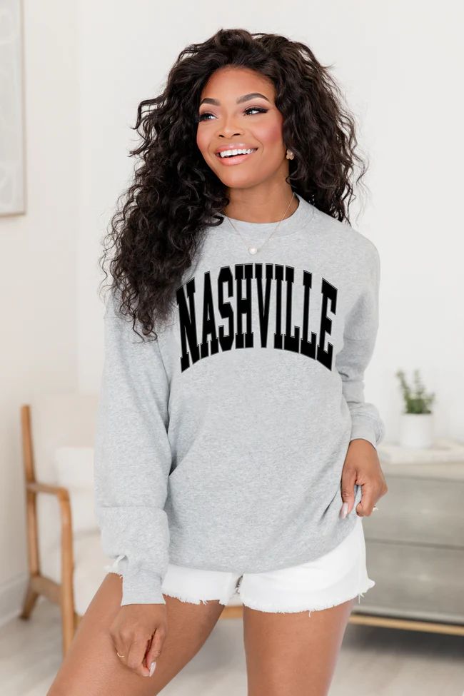 Nashville Light Grey Oversized Graphic Sweatshirt SALE | Pink Lily