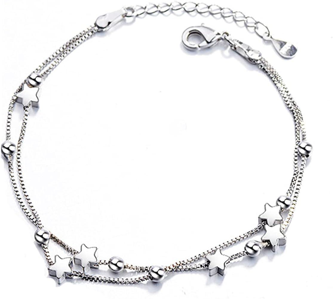 925 Sterling Silver Bracelets for Women Teens, Love Heart Charm Chain Bracelet Bangle Fashion Jew... | Amazon (US)