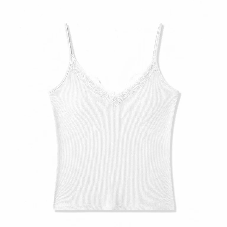 HVOBTTY Women's Sleeveless Camisole Pajamas Top Soft Knit Solid Color V Neck Lace Rib Splicing Ad... | Walmart (US)