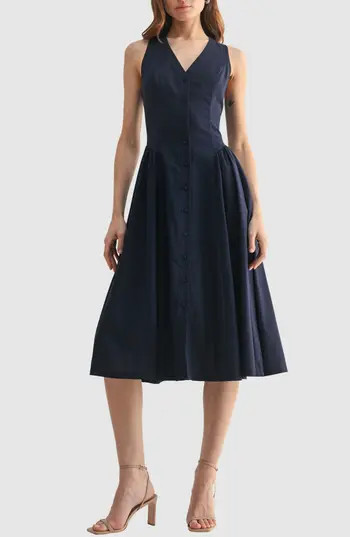 Mila Mae Button-Up Midi Dress in Dark Navy at Nordstrom Rack, Size Large | Nordstrom Rack