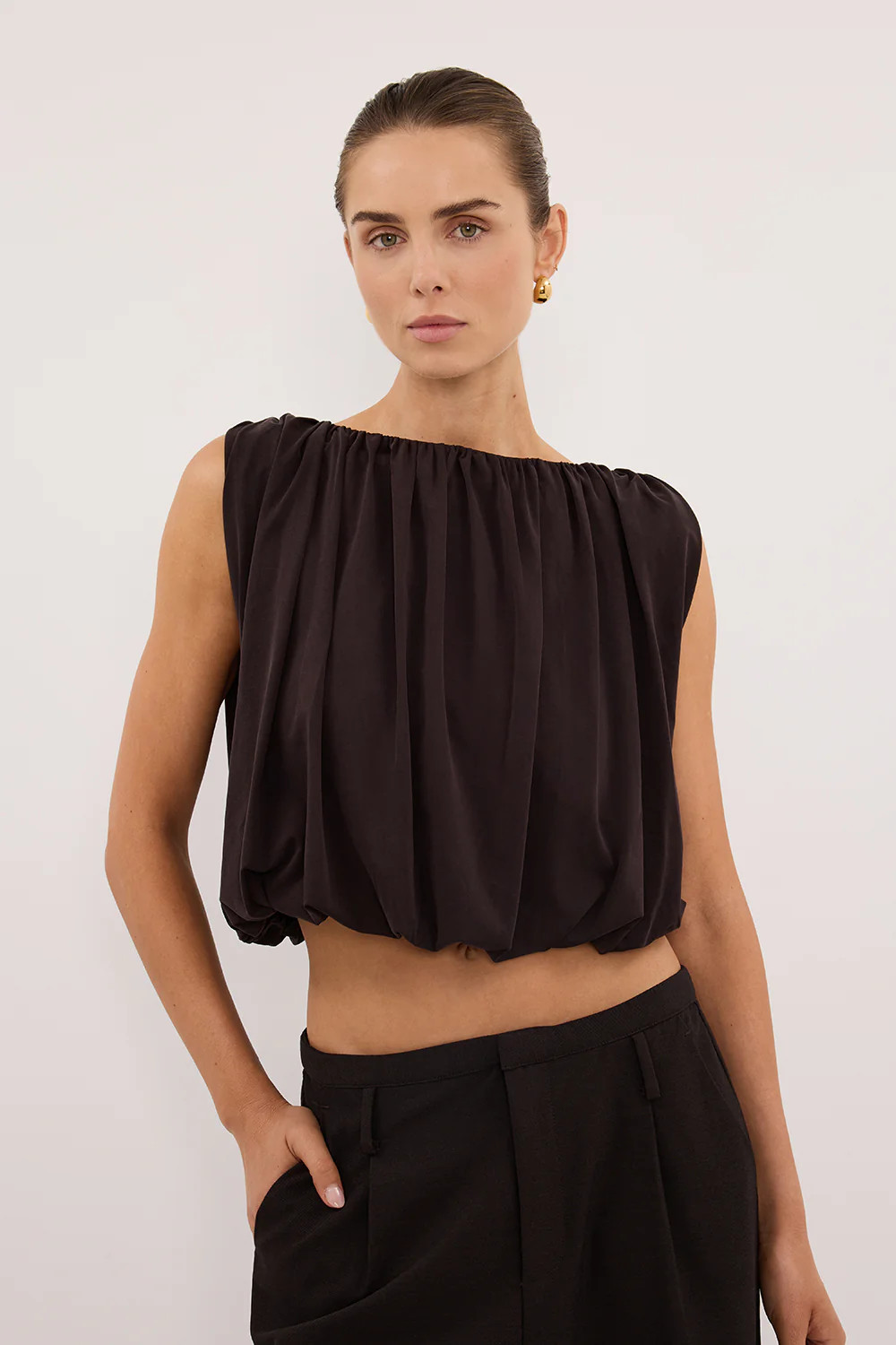 AVA BURNT CHOC SLEEVELESS MODAL BLEND TOP | DISSH