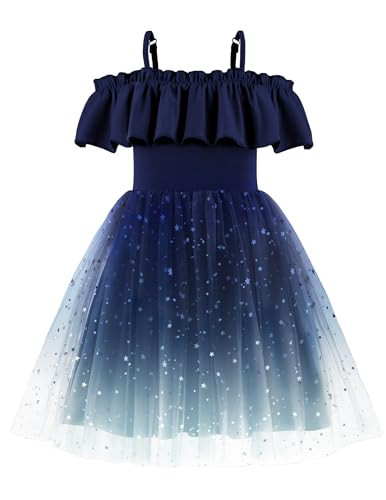 Arshiner Toddler Girl Tulle Dress Toddler Glitter Dress Cold Shoulder Flutter Formal Birthday Party Princess Girls Navy Blue Dresses for Girls 5-6 | Amazon (US)