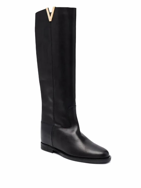 Via Roma 15 Logo Plaque knee-length Boots - Farfetch | Farfetch Global