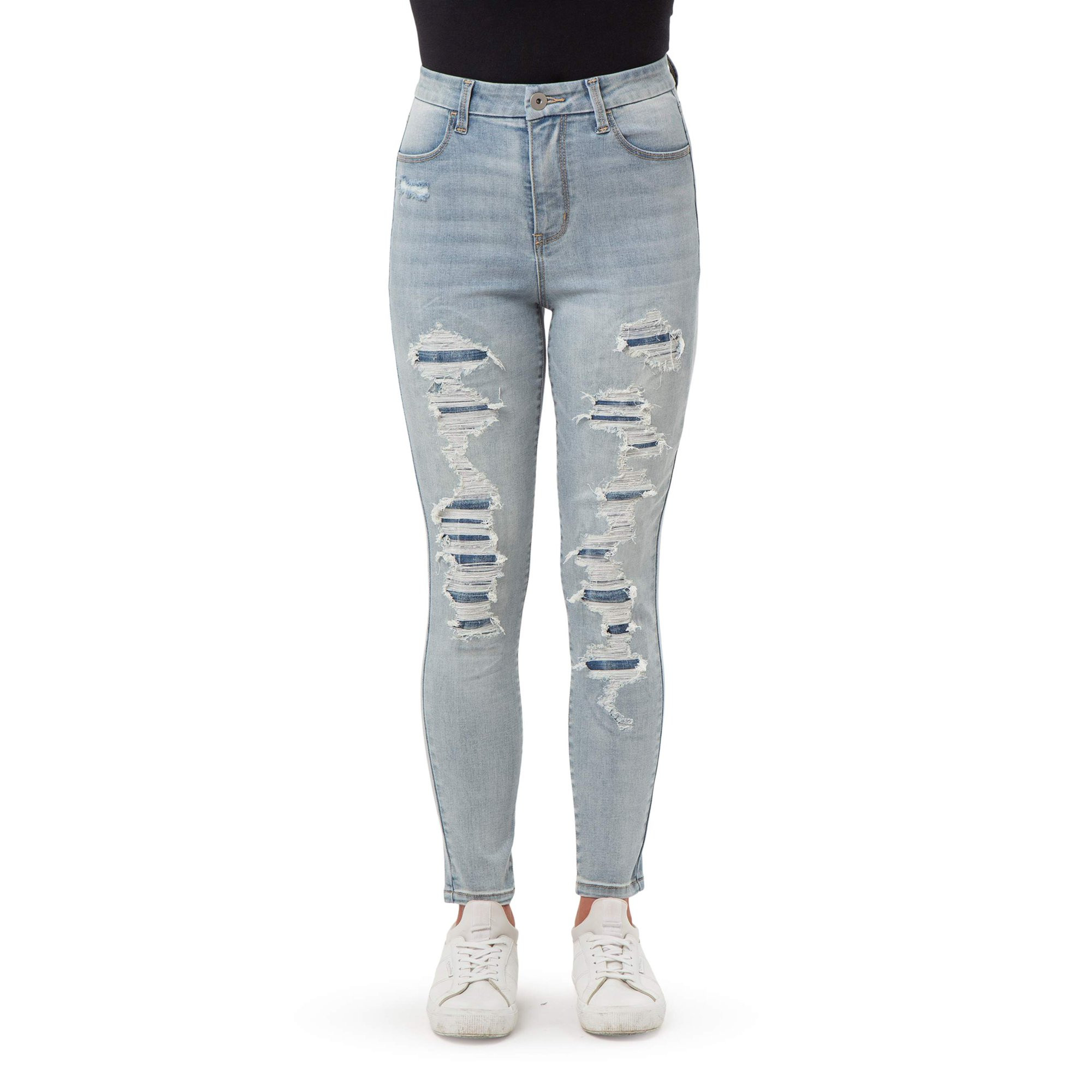 No Boundaries Juniors' Destructed Curvy High Rise Ankle Skinny Jeans | Walmart (US)