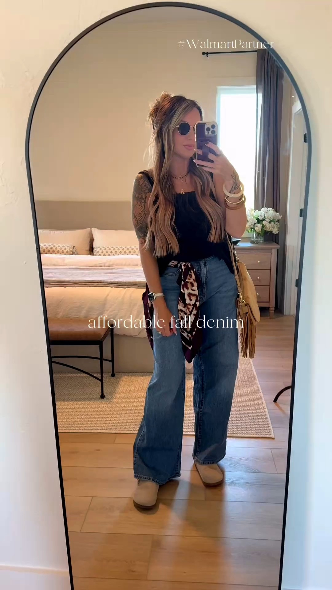 Affordable denim for fall from @Walmart . Spruce up your belt loop or bag with a scarf for a little extra style! Linking my favorite pieces here. #WalmartPartner #WalmartStyle @walmartstyle

#LTKootd #LTKMidsize
