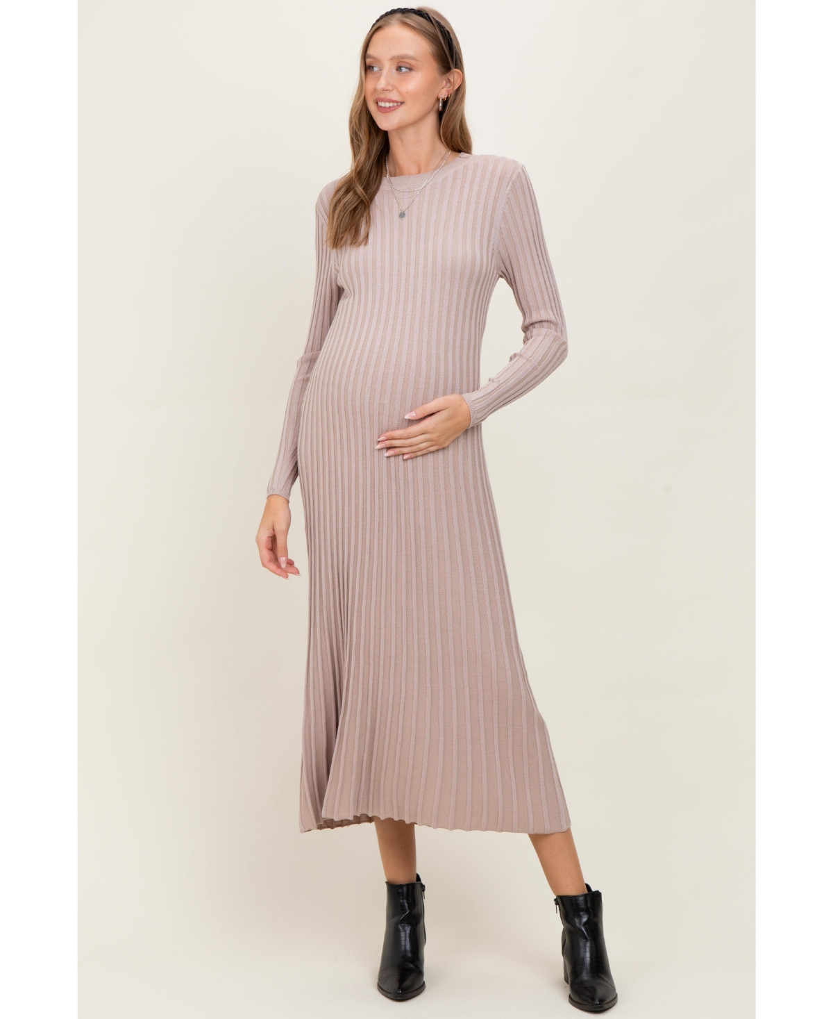 Pinkblush Maternity Thick Ribbed Knit Maxi Sweater Dress - Beige | Macy's
