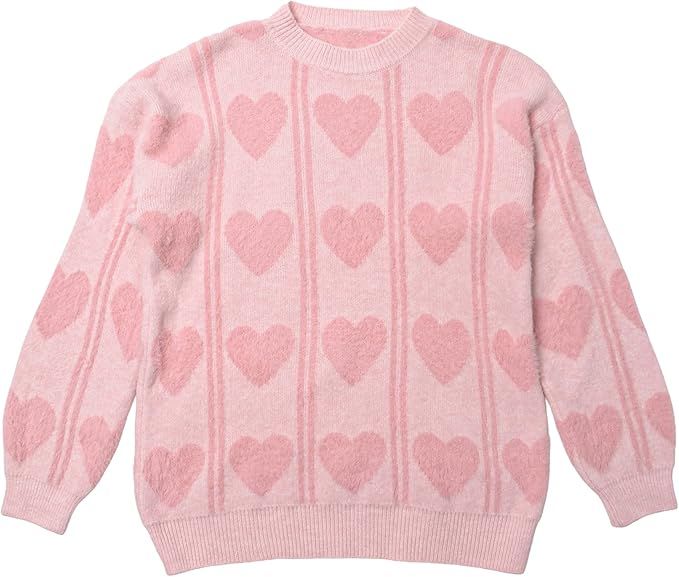 MIYATCH Kawaii Heart Harajuku Cotton Sweater for Girls Women, Japanese JK Y2K Casual Knit Crewnec... | Amazon (US)