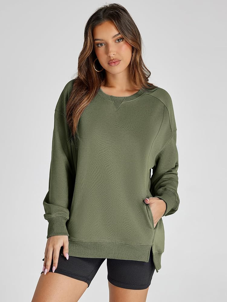 Women's Sweatshirt Casual Crew Neck Sweatshirts Loose Fit Long Sleeve Pullover Tops with Pockets | Amazon (US)