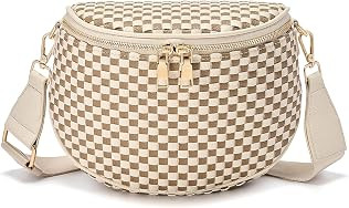 Trendy Woven Checkered Crossbody Bum Bag for Women\uff0cPU Leather Checkered Purse Fanny Packs Be... | Amazon (US)