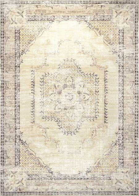 Light Gray Burr Medallion Washable Area Rug | Rugs USA