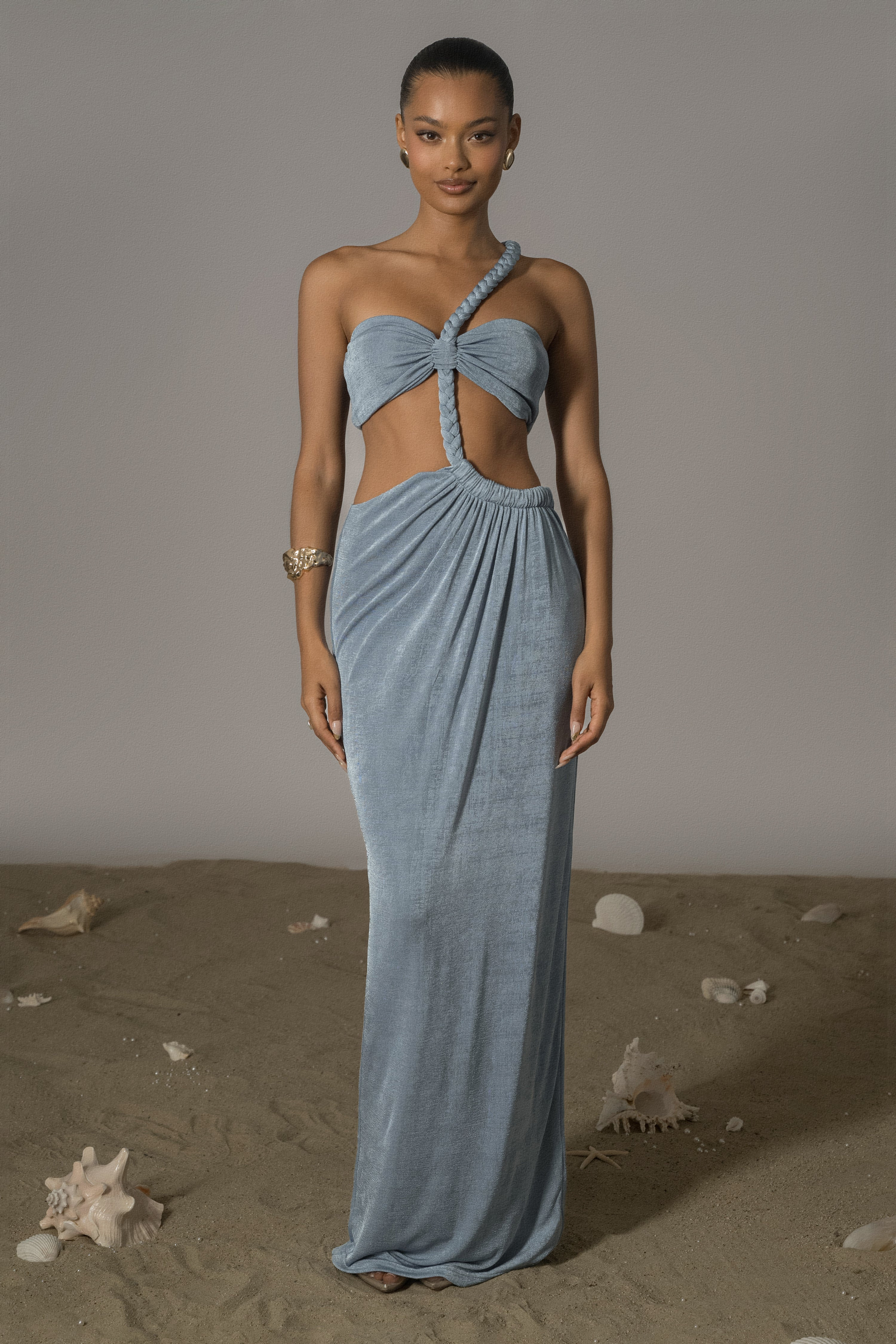 Blue Ema One Shoulder Maxi Dress | JLUXLABEL